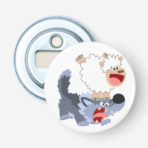 Open Cartoon voor afspeelbare schaap en knop Wolf Button Flesopener