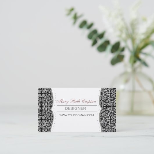 Open-Close Classic Floral Damask Pattern Motif Visitekaartje (Staand voorkant)