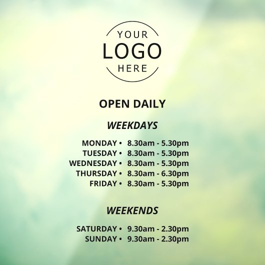 Open Daily Winkeluren Uw Logo Winkelbord Raamsticker (Vel 3)