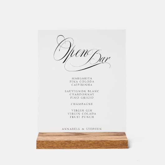 Open de bar! Modern, kalligrafie, bruiloft Acryl Bord (Voorkant)