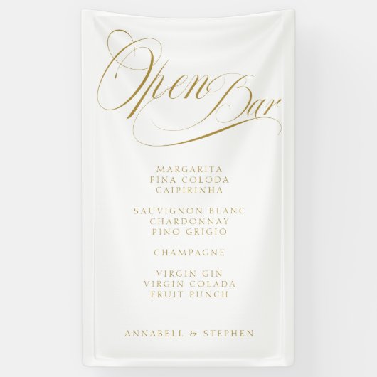 Open de bar! Modern, kalligrafie, wit Spandoek (Verticaal)