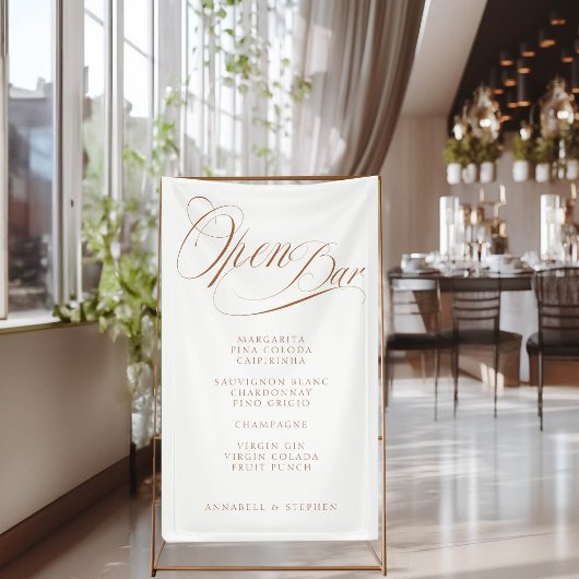 Open de bar! Modern, kalligrafie, wit Spandoek