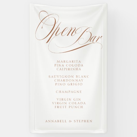 Open de bar! Modern, kalligrafie, wit Spandoek (Verticaal)