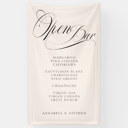 Open de bar! Moderne, kalligrafie, beige Spandoek (Verticaal)