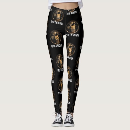Open De Deur Grappige Kat Meme Kat Gang Humor Ontw Leggings (Voorkant)