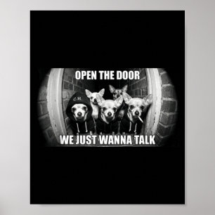 Open de deur, we willen gewoon praten, grappige ch poster