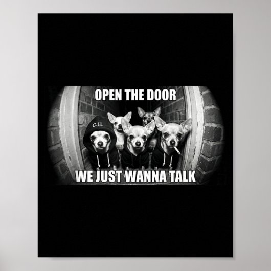 Open de deur, we willen gewoon praten, grappige ch poster (Voorkant)