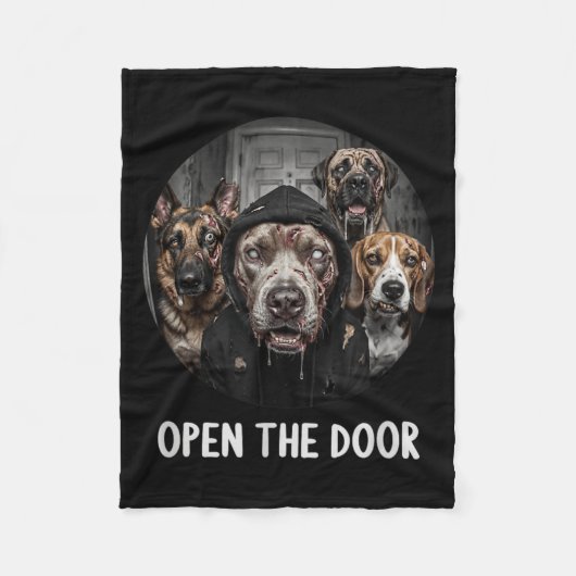 Open De Deur Zombie Honden Grappige Halloween Hond Fleece Deken (Voorkant)