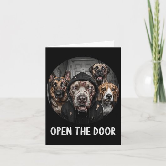 Open De Deur Zombie Honden Grappige Halloween Hond Kaart (Voorkant)