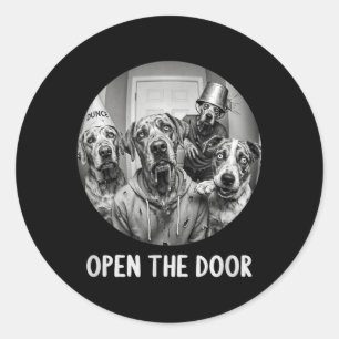Open De Deur Zombie Honden Grappige Halloween Hond Ronde Sticker