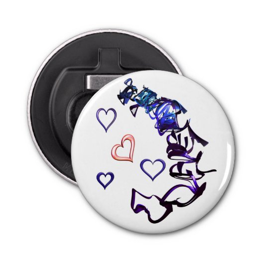 Open de hendel van mijn hart button flesopener (Voorkant)