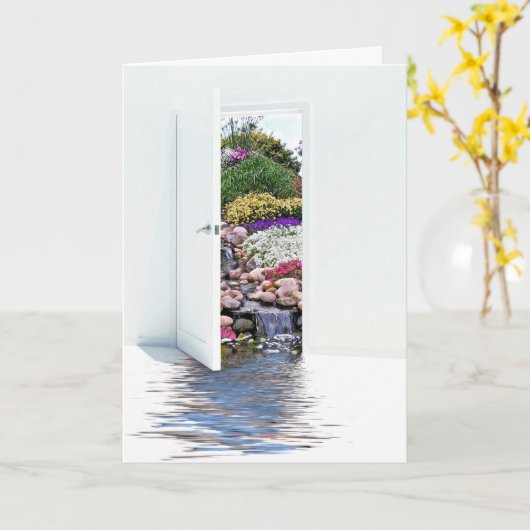 open deur met watervallen-denken van jou kaart (Gele Bloem)