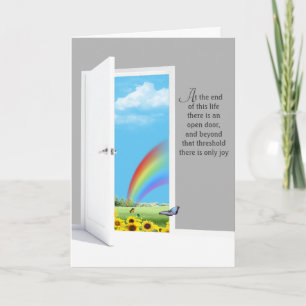 Open Deur Met Zonnebloem En Regenboog Kaart