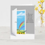 Open deur met zonnebloem en regenboog kaart (Gele Bloem)