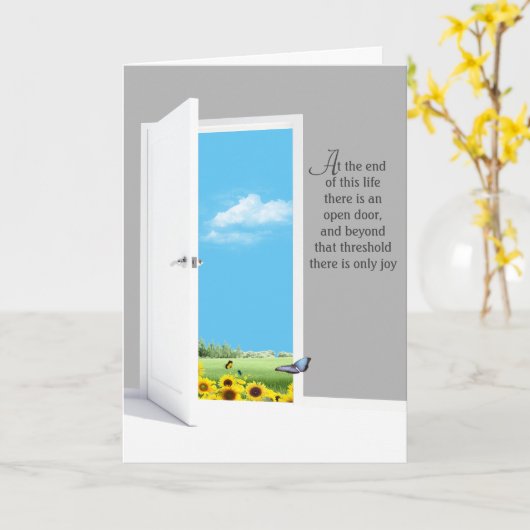 Open deur met zonnebloemveld kaart (Gele Bloem)