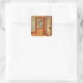 Open deur, zonnige impressionist interieur Anna An Vierkante Sticker (Tas)