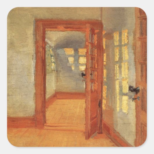 Open deur, zonnige impressionist interieur Anna An Vierkante Sticker (Voorkant)