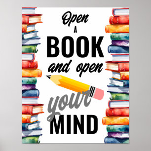 Open een boek en open uw geestesschoolbibliotheek poster