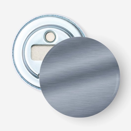 Open flesje met matige stalen blikknop button flesopener (Voorkant)
