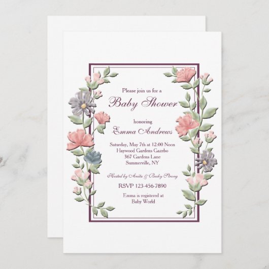 Open Floral Lijst Invitation Kaart (Voorkant / Achterkant)