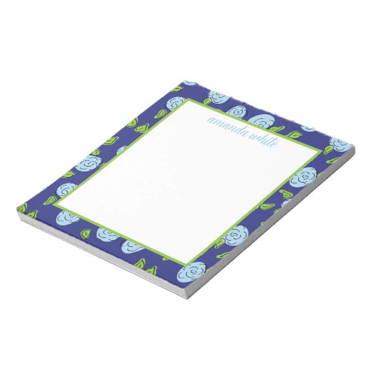 Open Flowers Blue op Navy Notepad Notitieblok (Linkerzijde)