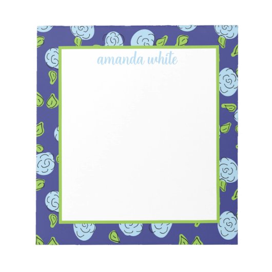 Open Flowers Blue op Navy Notepad Notitieblok (Voorkant)
