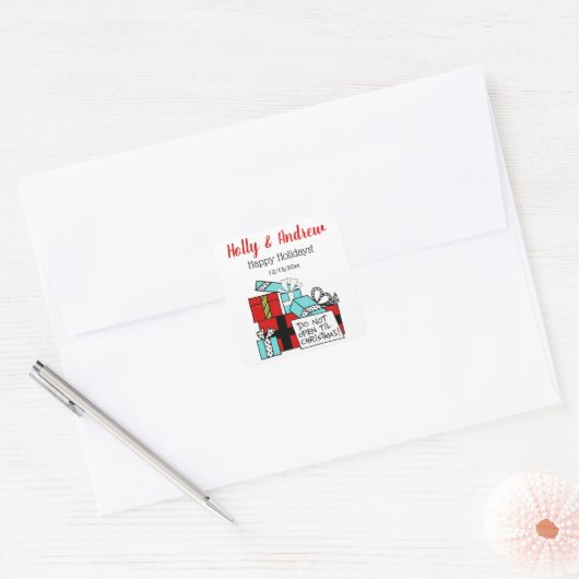 Open geen kerstcadeautjes vierkante sticker (Envelop)