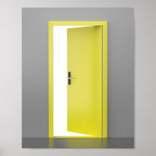 Open gele deur met slim slot poster