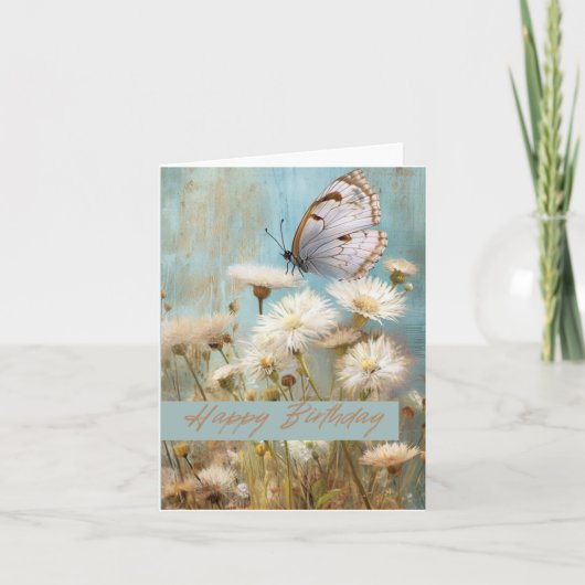Open Gevouwen Gelukkige Verjaardag Bloem Vlinder Kaart (Voorkant)