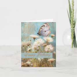 Open Gevouwen Gelukkige Verjaardag Bloem Vlinder Kaart