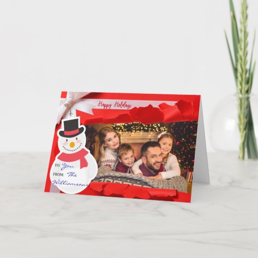 Open Gift Reveals Familie Foto Prettige feestdagen (Voorkant)