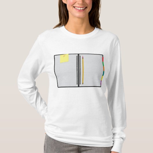 Open Graph Paper Notitieboek met Potlood T-shirt (Voorkant)