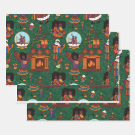 Open haard en Kente stof Inpakpapier Vel