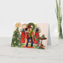 Open haard en sexy vrouw kerst Kaart