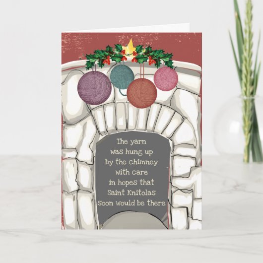 Open haard garen grappig breien Kerst Feestdagen Kaart (Voorkant)