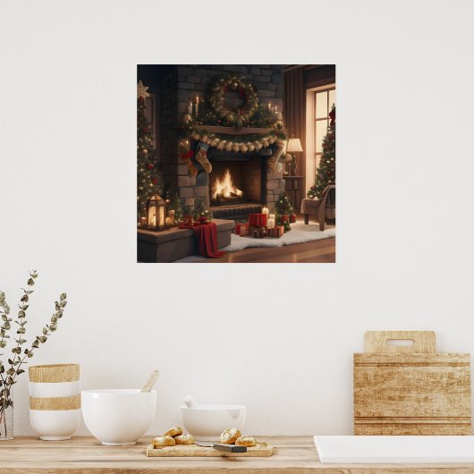Open haard Kerst Poster (Keuken)