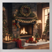 Open haard Kerst Poster