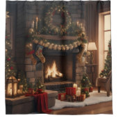 Open haard Kerstmis Douche Gordijn (Voorkant)