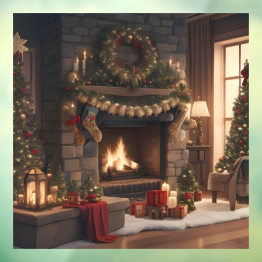 Open haard Kerstmis Venster Cling Raamsticker (Vel 3)