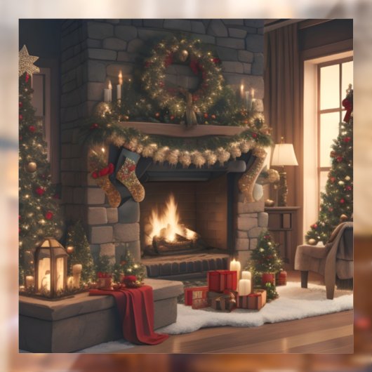 Open haard Kerstmis Venster Cling Raamsticker (Vel 2)