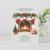 Open haard Kousen Cadeaus Groen Feest Kaart (Staand voorkant)