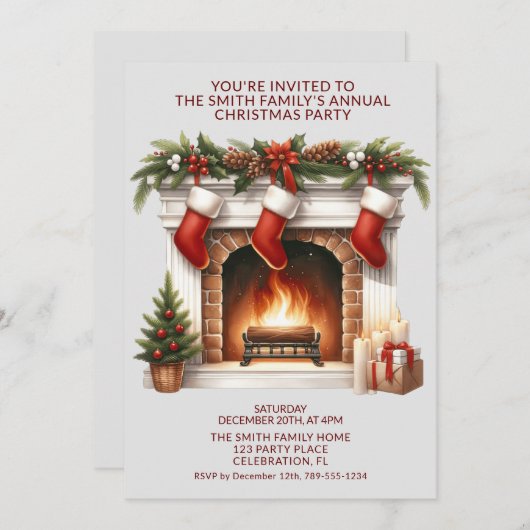 Open haard kousen Cadeaus rood feest Kaart (Voorkant / Achterkant)