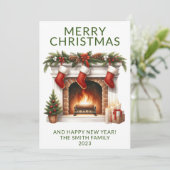 Open haard Kousen Groene Vakantie Kaart (Staand voorkant)