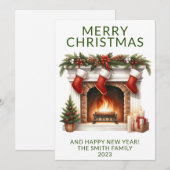 Open haard Kousen Groene Vakantie Kaart (Voorkant / Achterkant)