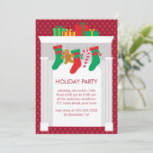 Open haard met kerstkousen feest kaart (Staand voorkant)