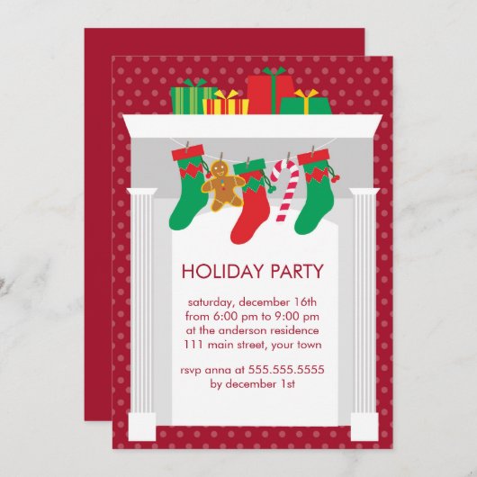 Open haard met kerstkousen feest kaart (Voorkant / Achterkant)