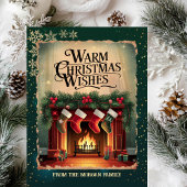  open haard sneeuwvlokken groen feestdagen kaart