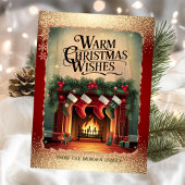  open haard sneeuwvlokken rood feestdagen kaart