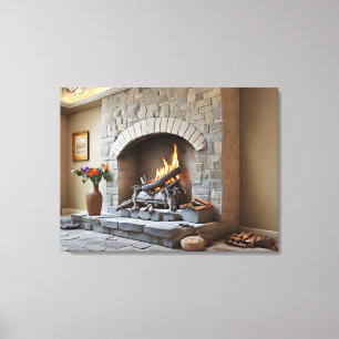 Open haard thuis canvas afdruk