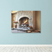 Open haard thuis canvas afdruk (Insitu (Houten vloer))